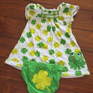Green and White Shamrock Dress with Bloomers